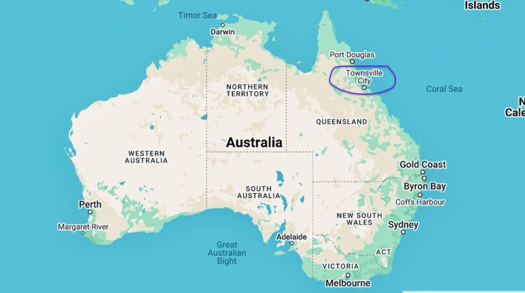 Townsville Queensland on a map of Australia