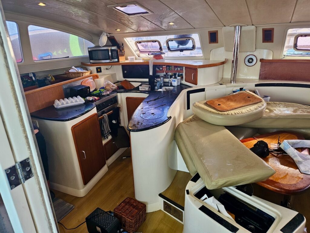 Go's cabin after being smashed by the worst wave