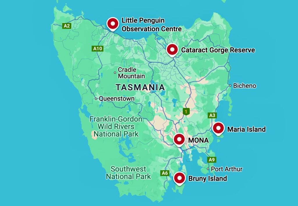 Tasmania Highlights map