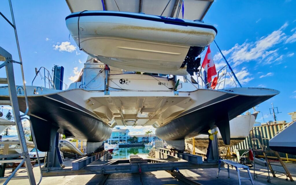 Go catamaran out of the water