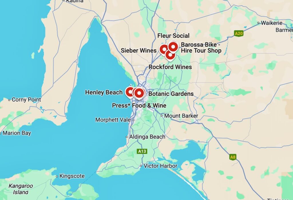 Adelaide and Barossa Valley highlights map