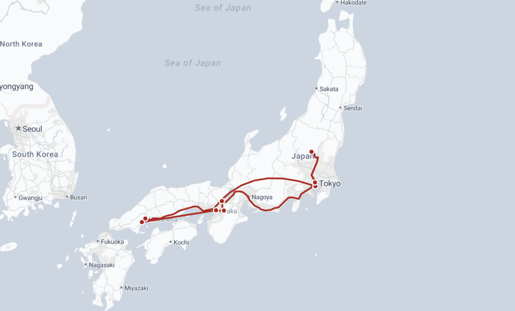 Japan itinerary map