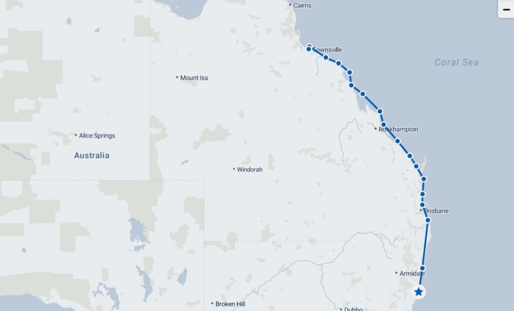 making tracks north from Port to Townsville, map