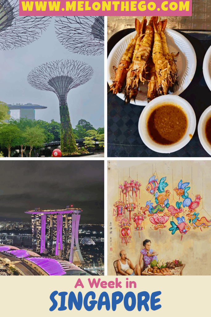A week in Singapore pin, street art, food, satays, Marina Bay sands