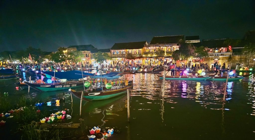 Hoi An riverfront at night, lantern boats