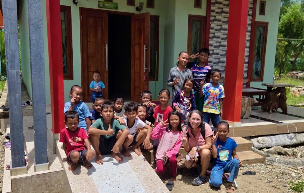 Posing with children 