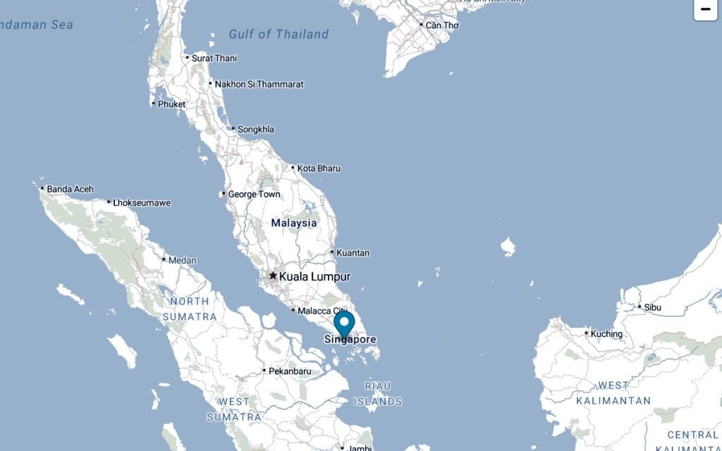 Puteri Harbour on a map, south Malaysia